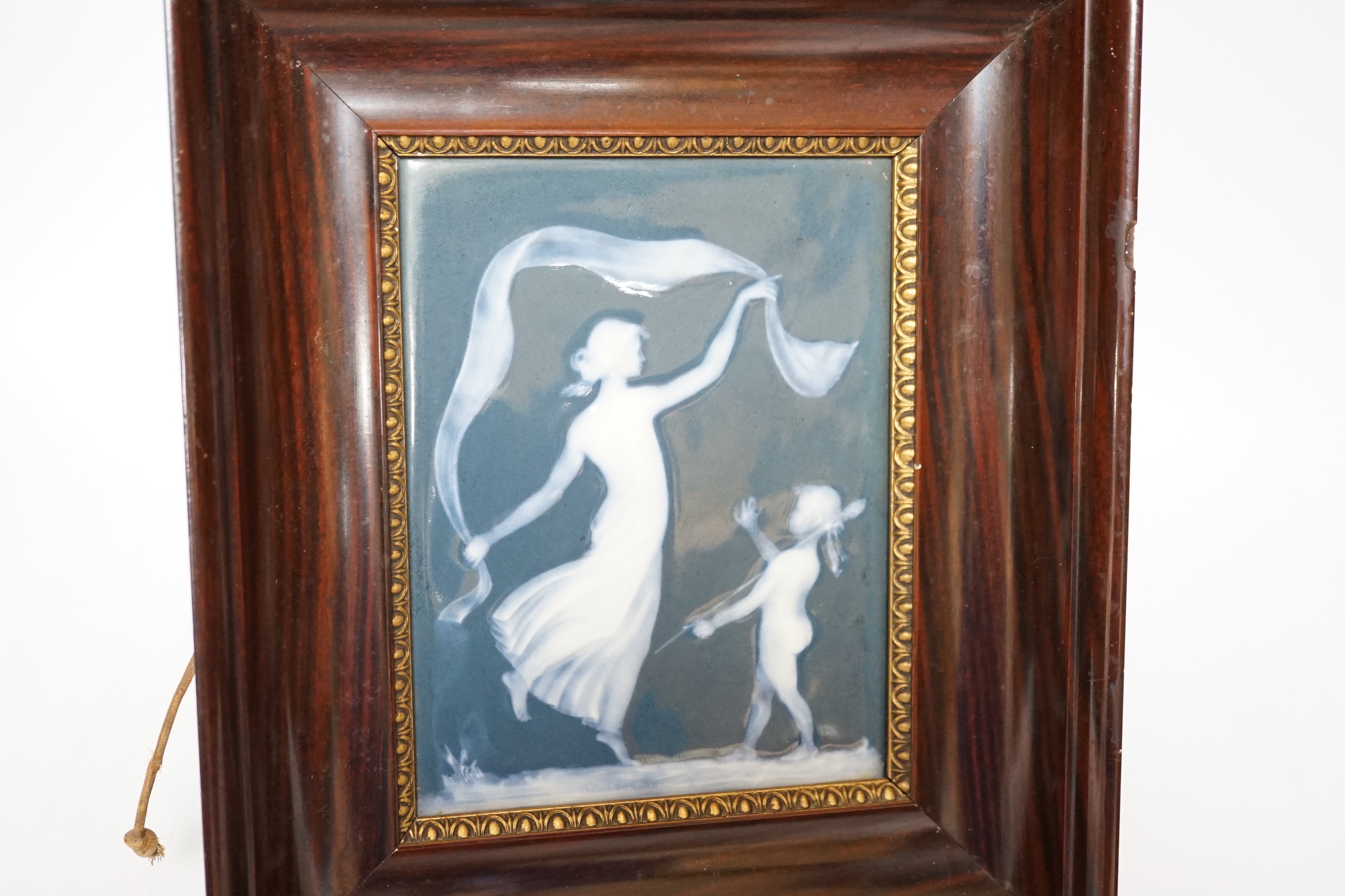 A framed Limoges pate sur pate plaque, 29 x 25cm overall